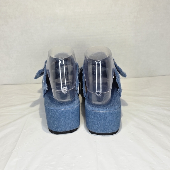 Summer Buckle Strap Denim Slip on Wedge Sandals, Women's Size 38/7.5US - Picture 6 of 9